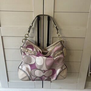 Coach Colette Pink Tan Signature Beige Leather Hobo Bag #16441
